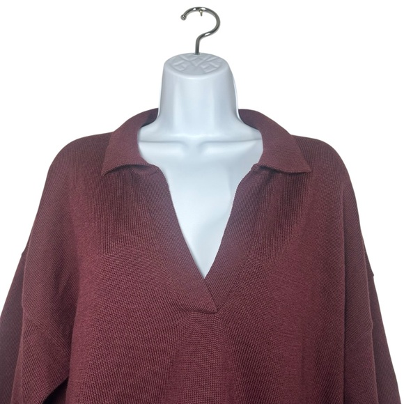 Wilfred Aritzia Clara Merino Wool Waist Sweater Burgundy Collared Knit Size L - Picture 4 of 11